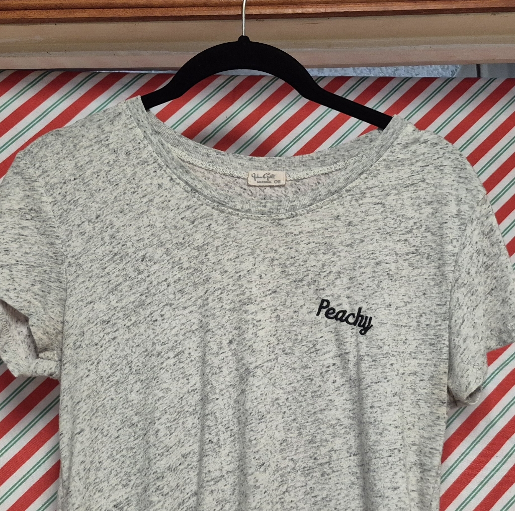 John Galt Gray Graphic Tee With 'Peachy' Embroidery